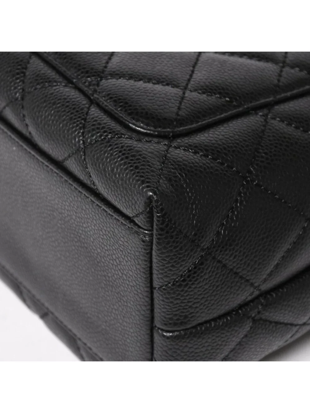 Chanel Quilted CC Logo CC Handbag Top Handle Turnlock Caviar Leather Black Gold
